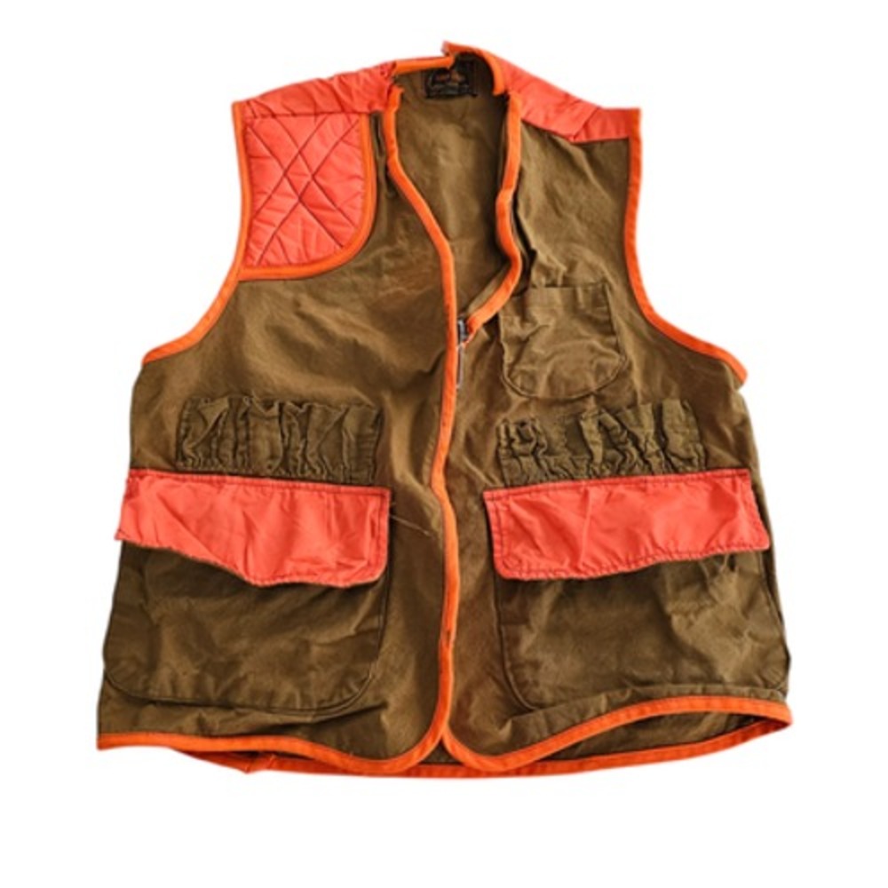Saf-T-Bak Mens Hunting Vest Brown Orange Canvas Game Bag Shell Large Damage